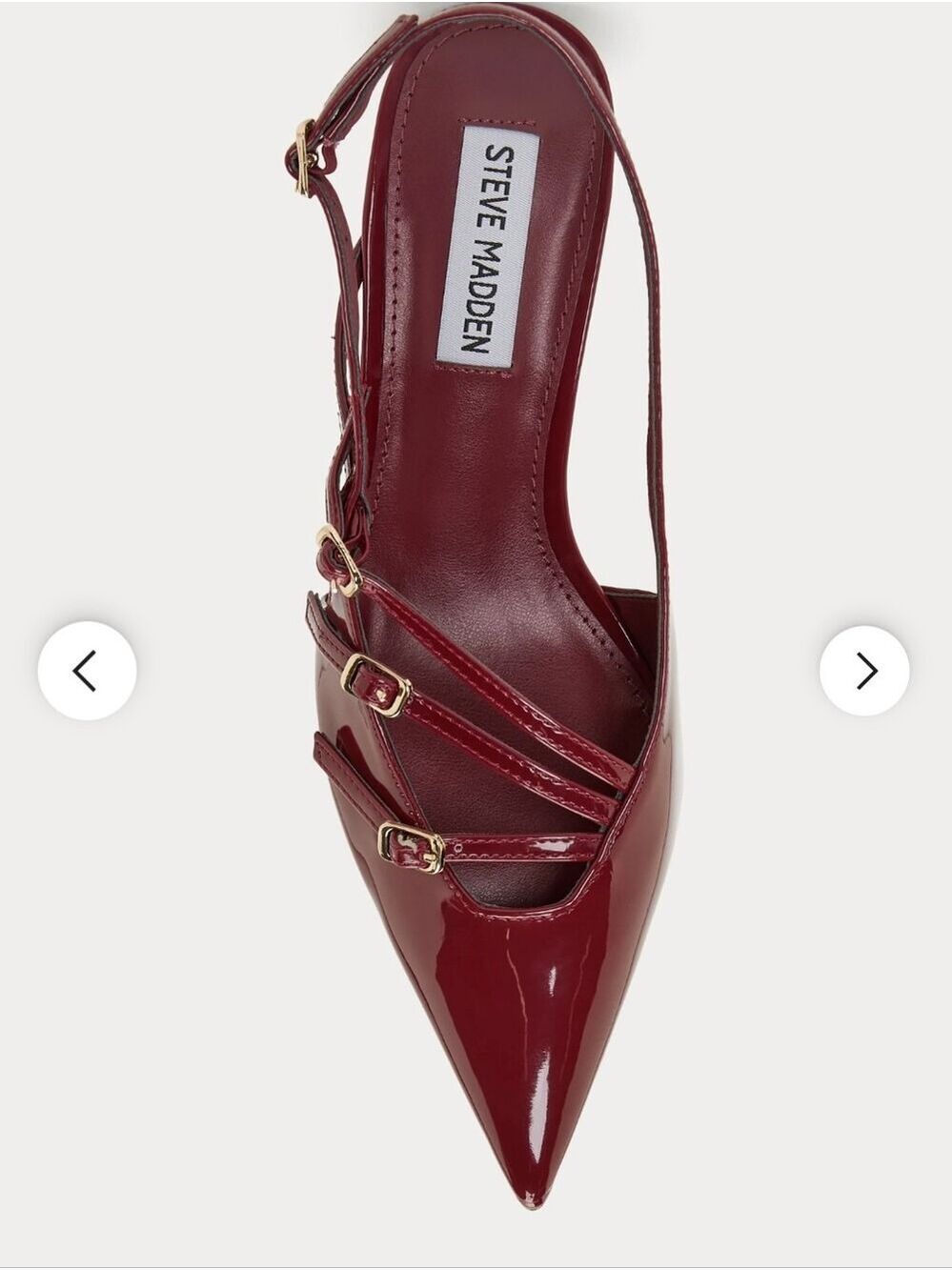 STEVE MADDEN Burgundy Patent Pointed Slingback Kitten Heels Buckle Straps Sz 7.5 - Picture 3 of 6